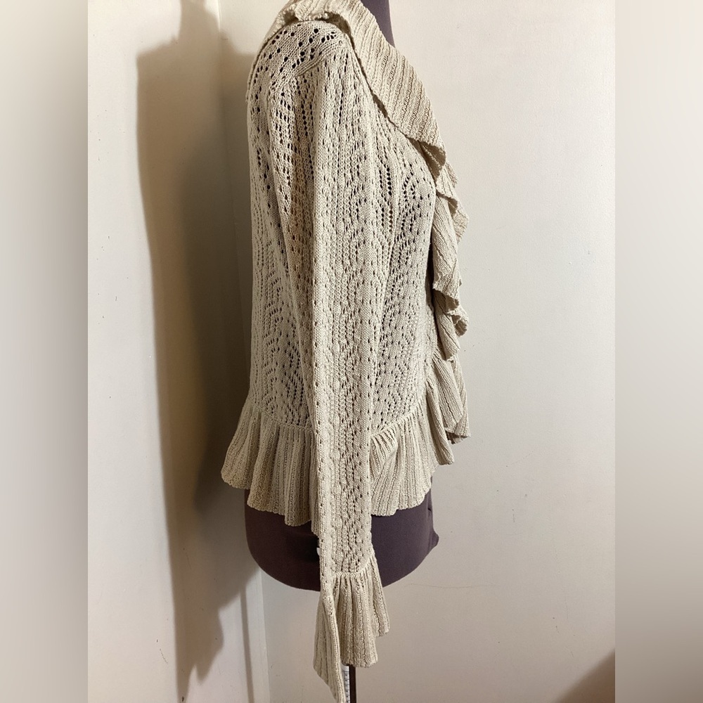 Y2K Vtg Open Knit Ruffle Fairy Cardigan Sz M - Picture 2 of 13
